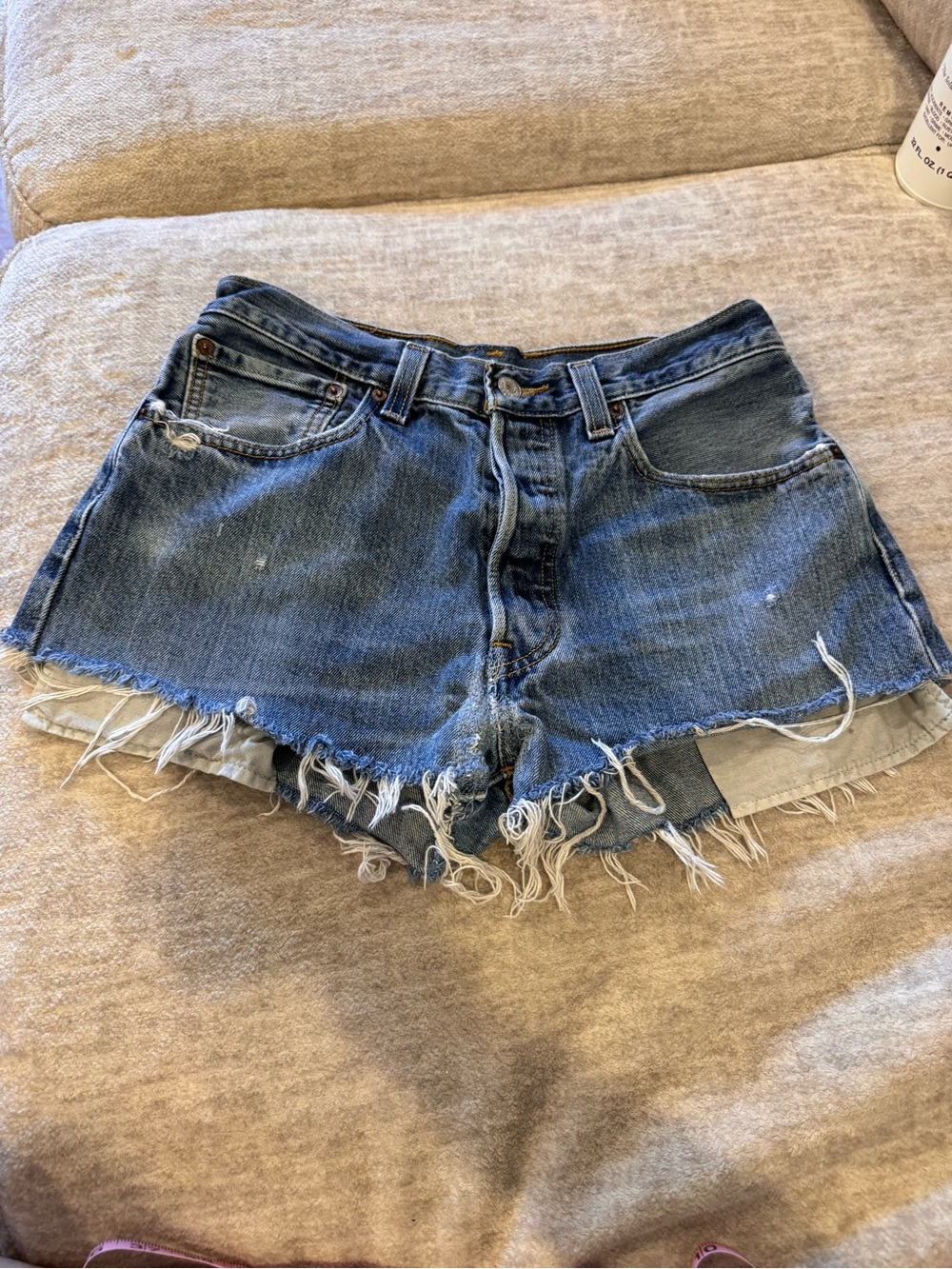 Levi's 501 Blue Denim Cutoff Shorts with Frayed Hem 32” but fits small